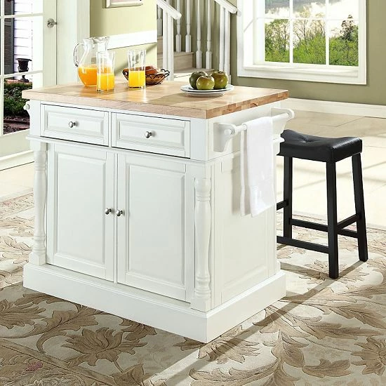 Crosley Furniture 3-piece Kitchen Island & Saddle Counter Stool Set White - Image 5
